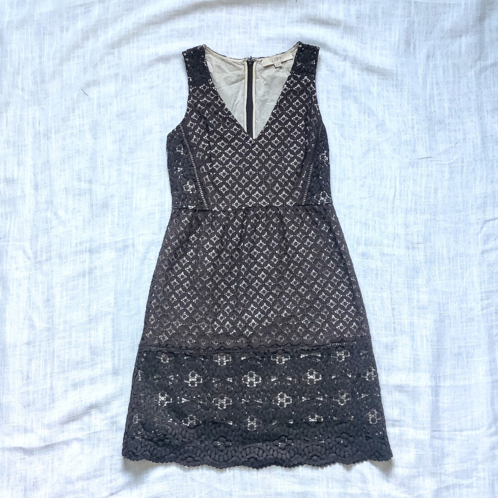 *LOFT* Black lace v-neck sleeveless mini dress